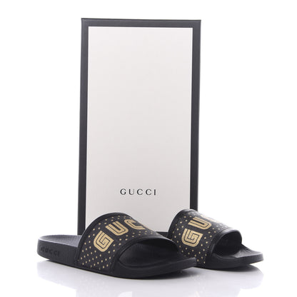 Gucci X SEGA Supreme Canvas GUCCY Stars Womens Slide Sandals 35 Black Gold 10 of 10