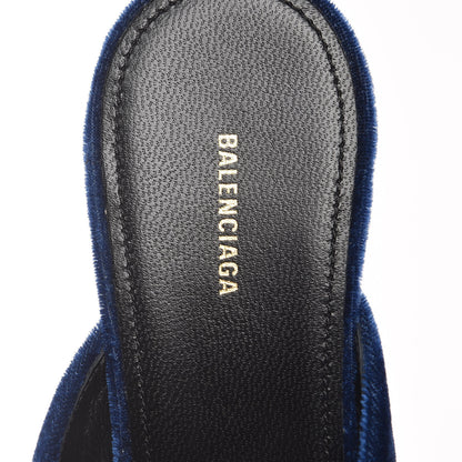 Balenciaga Stretch Velvet Pointed Toe BB 40mm Mules 39.5 Bleu Ocean 9 of 10