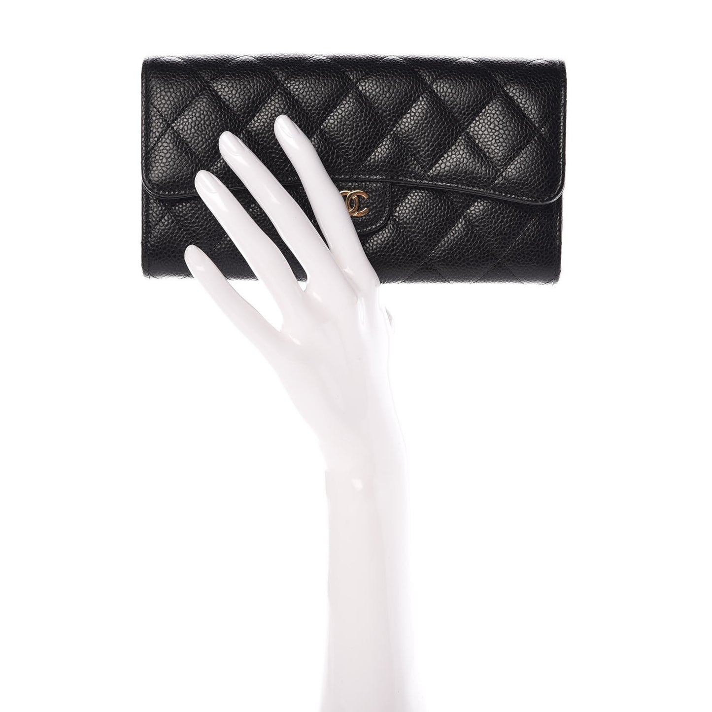Caviar Quilted Large Gusset Flap Wallet Black