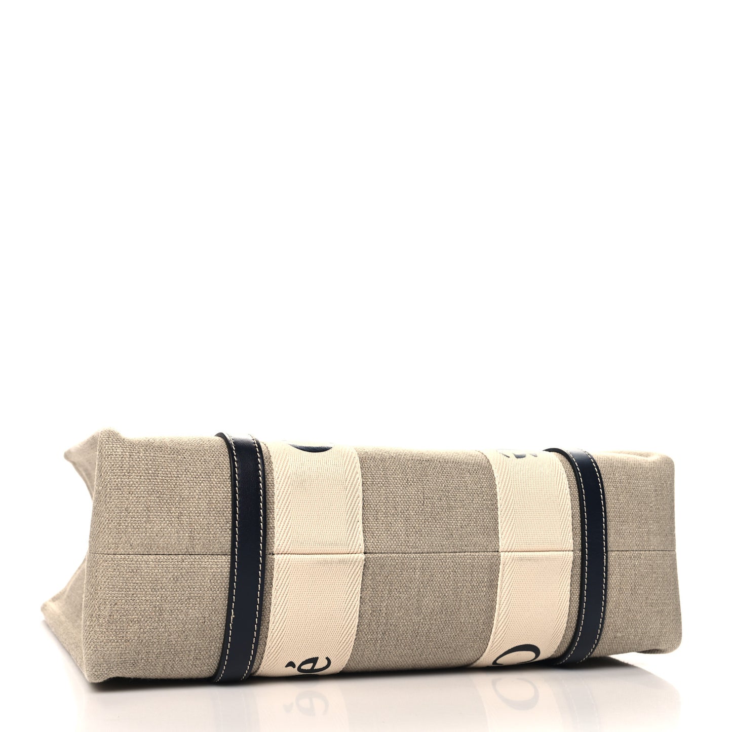 Cotton Calfskin Medium Woody Ribbon Tote White Blue