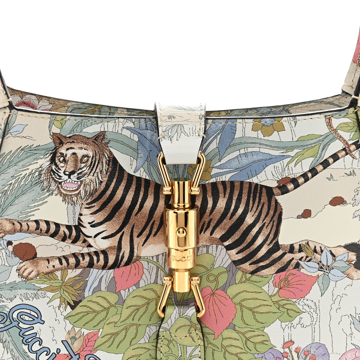 Gucci New Shangai Calfskin Tiger Savanah Small Jackie 1961 Hobo Chalky White Multicolor 8 of 10