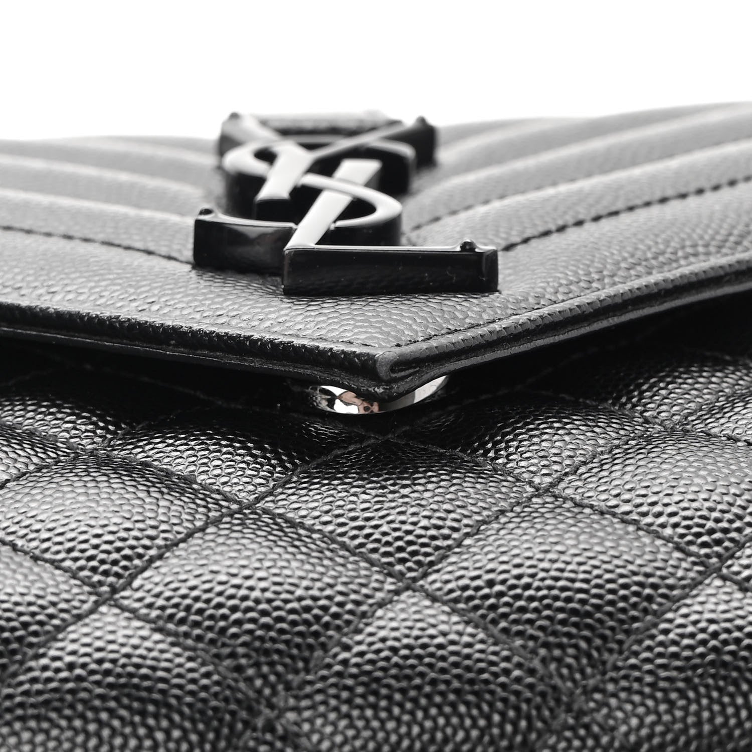 Saint Laurent Grain De Poudre Textured Mixed Matelasse Triquilt Medium Monogram Satchel Black 9 of 12
