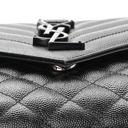 Saint Laurent Grain De Poudre Textured Mixed Matelasse Triquilt Medium Monogram Satchel Black 9 of 12