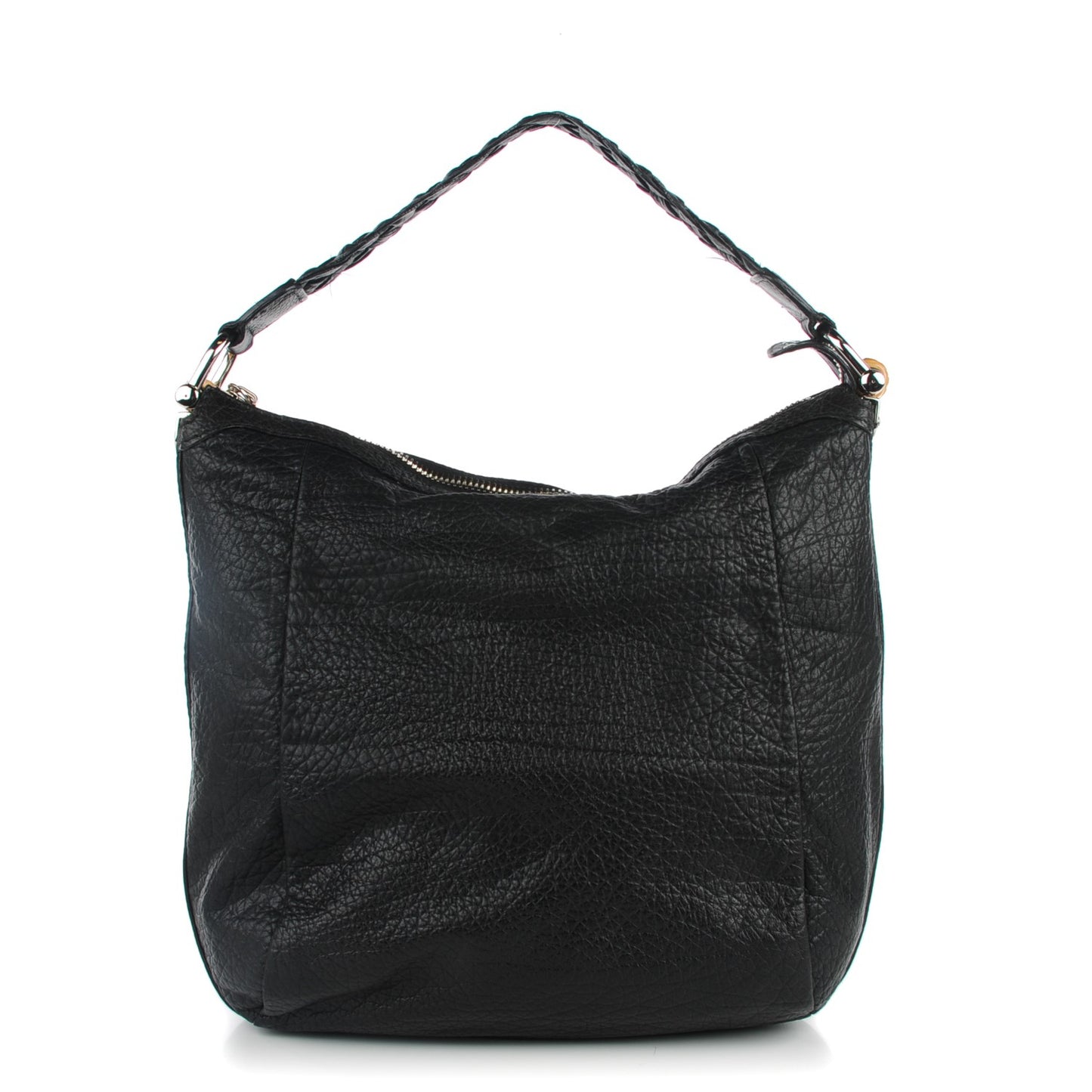 Grained Calfskin Medium Bamboo Bar Hobo Black