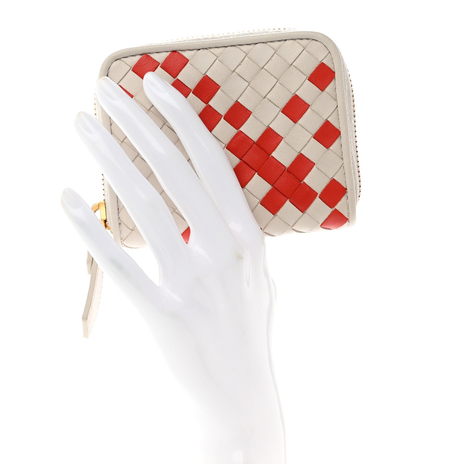 Bottega Veneta Nappa Intrecciato Zip Around Coin Purse White Orange 2 of 7