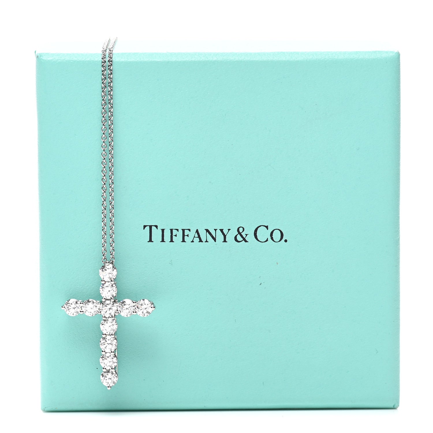 Tiffany Platinum Diamond Large Cross Pendant Necklace 7 of 7