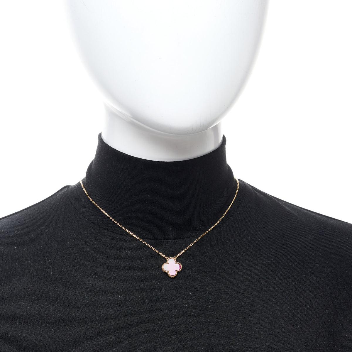 18K Yellow Gold Pink Enamel Vintage Alhambra Pendant Necklace
