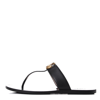 Gucci Calfskin GG Marmont Thong Sandals 38.5 Black 1 of 9