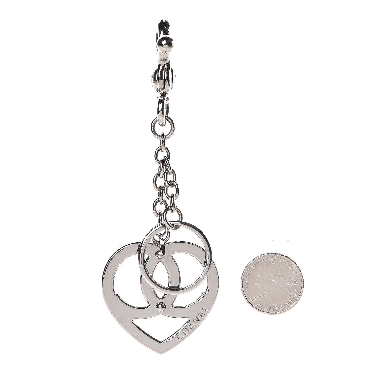 Chanel CC Heart Bag Charm White Silver 2 of 5