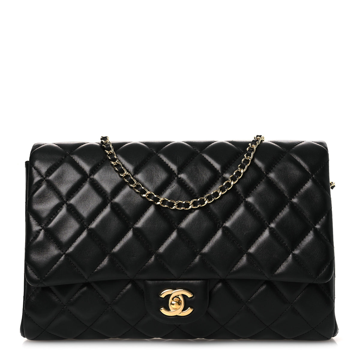 Lambskin Quilted Clutch with Chain Flap Black