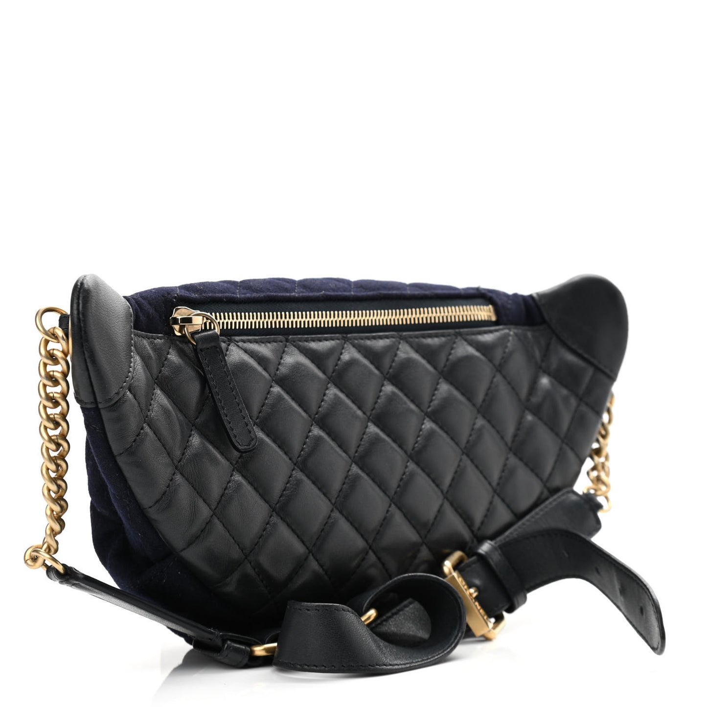Wool Lambskin Quilted Paris Hamburg Charms Waist Bag Dark Navy