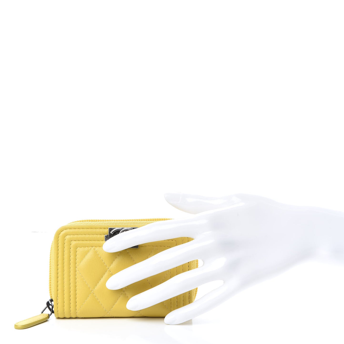 Lambskin Quilted Boy Zip Around Coin Purse Wallet Yellow