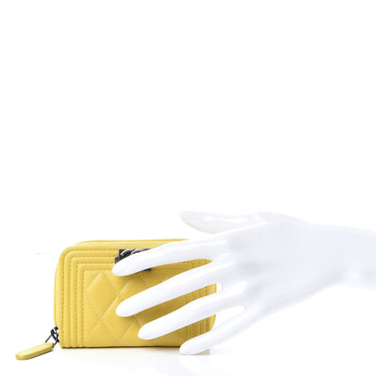 Chanel Lambskin Quilted Boy Zip Around Coin Purse Wallet Yellow 2 of 8