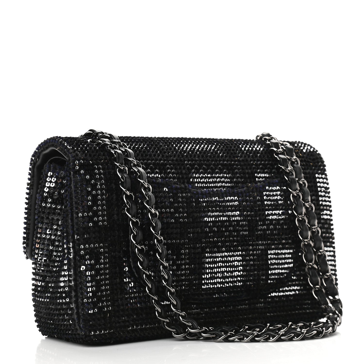 Chanel Velvet Sequin Mesh Lambskin Medium Double Flap Black 2 of 8