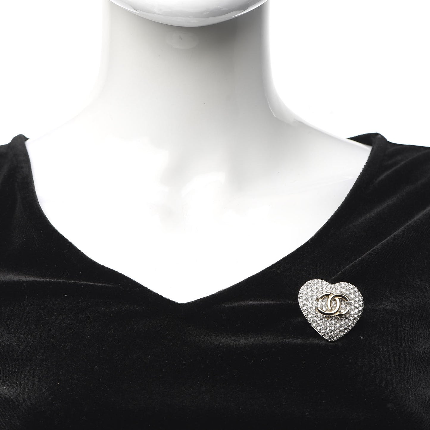 Crystal CC Heart Brooch Silver Gold