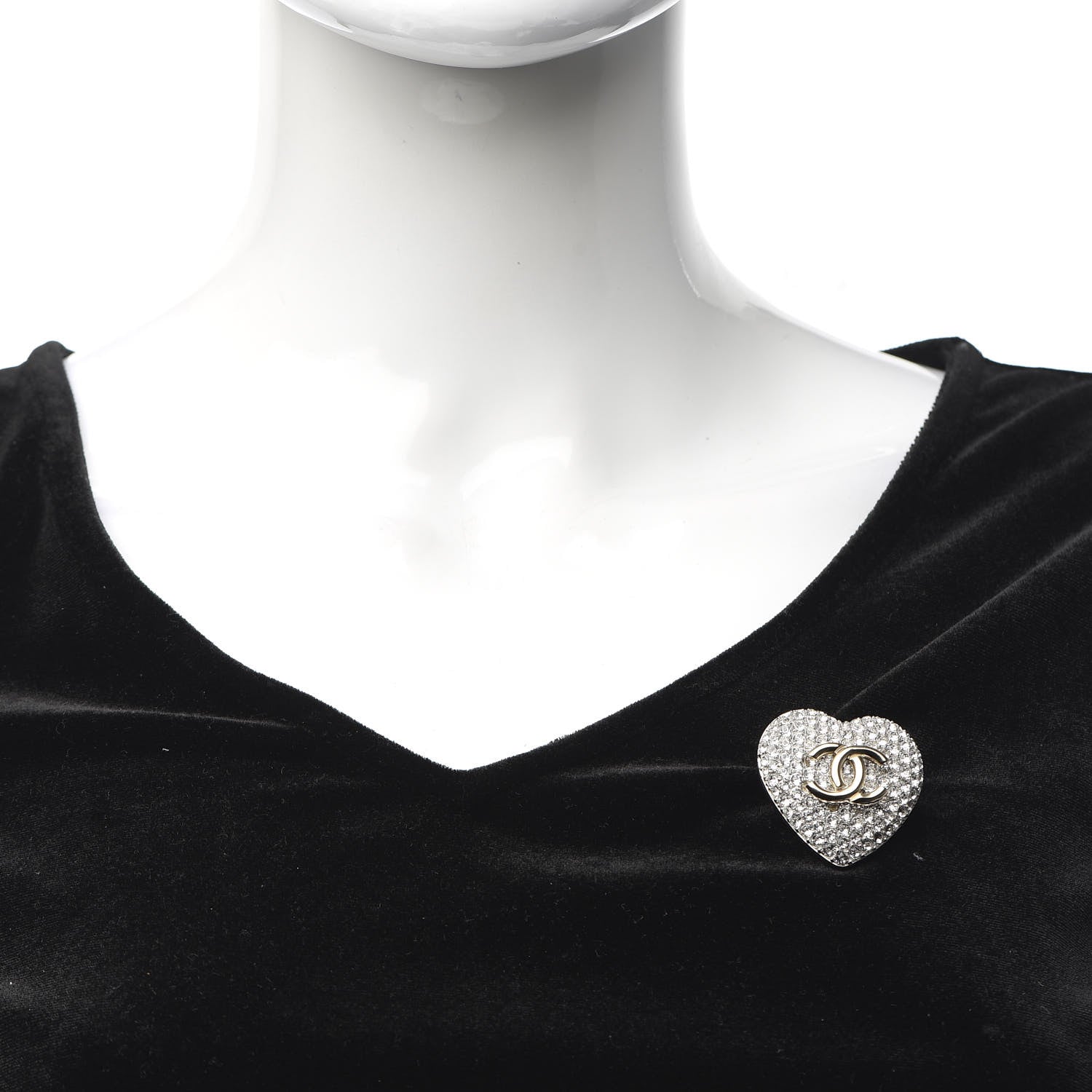 Chanel Crystal CC Heart Brooch Silver Gold 2 of 4