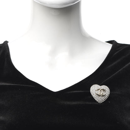Chanel Crystal CC Heart Brooch Silver Gold 2 of 4