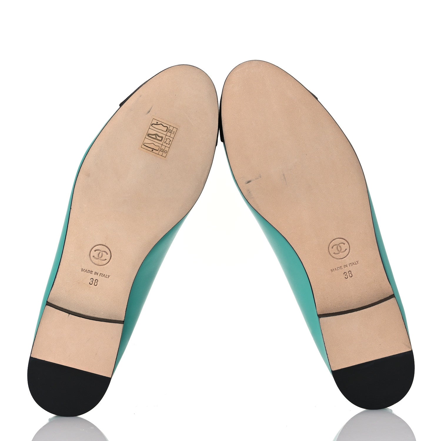 Chanel Calfskin Grosgrain Cap Toe CC Ballerina Flats 38 Turquoise Black 7 of 13