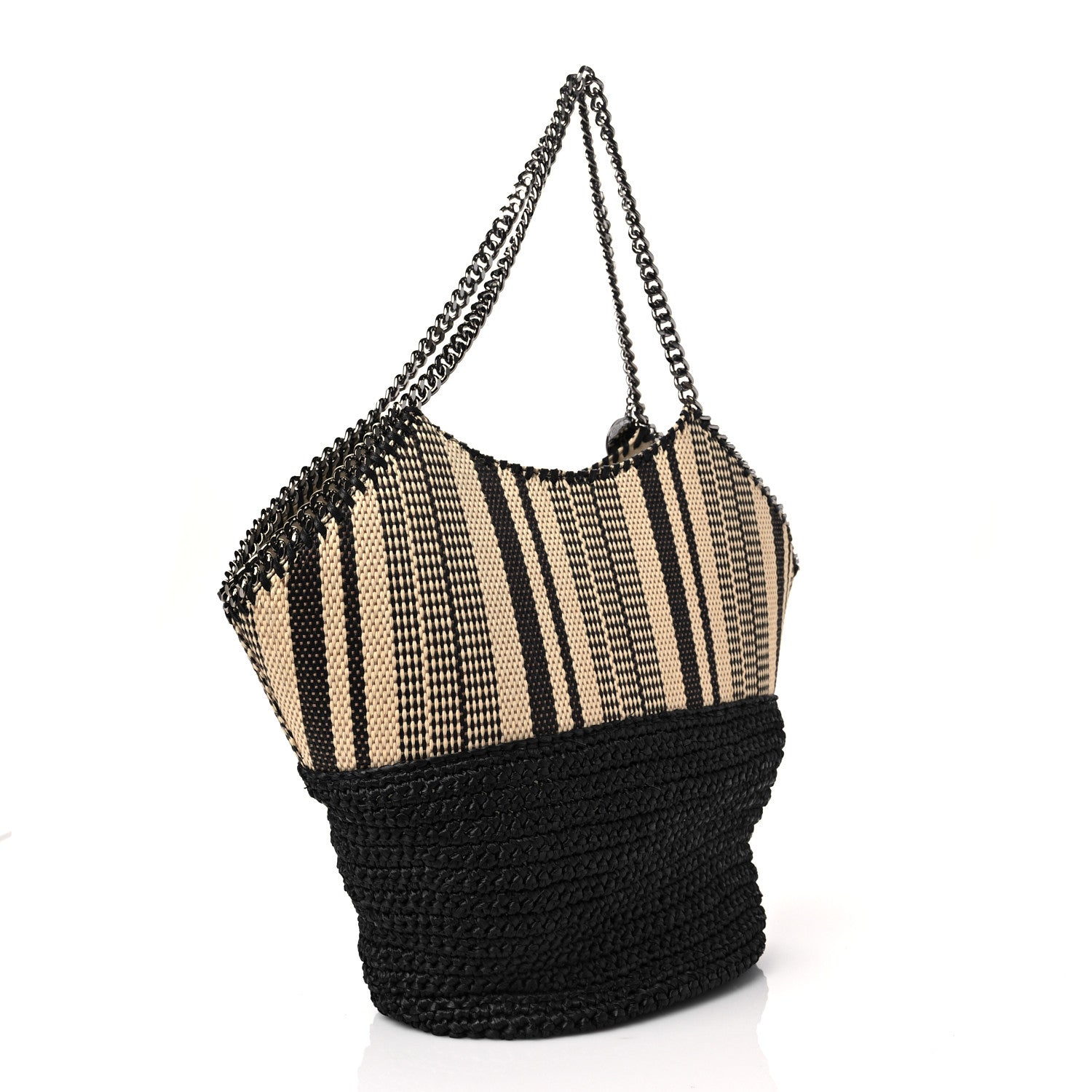 Stella McCartney Raffia Large Striped Falabella Tote Bag Black 3 of 7