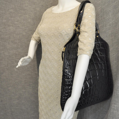 Saint Laurent Patent Crocodile Embossed Tribute Tote Black 3 of 9
