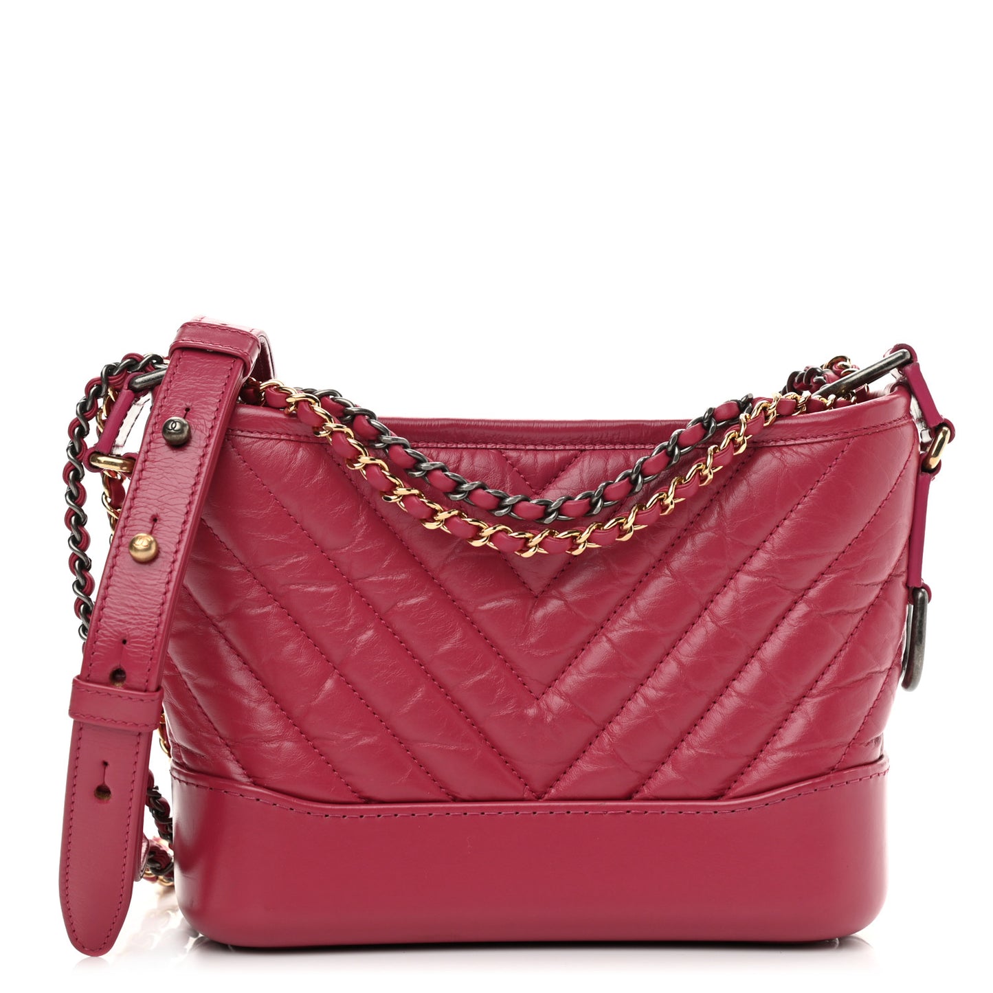 Aged Calfskin Chevron Quilted Small Gabrielle Hobo Dark Pink