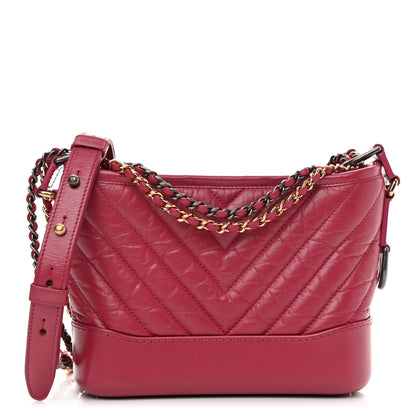Chanel Aged Calfskin Chevron Quilted Small Gabrielle Hobo Dark Pink 1 of 8