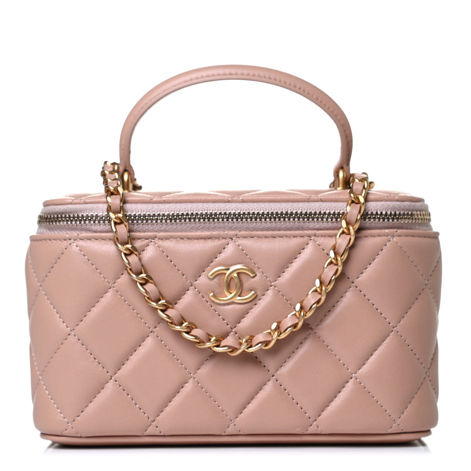 Chanel Lambskin Quilted Small Top Handle Vanity Case With Chain Beige 1 of 13