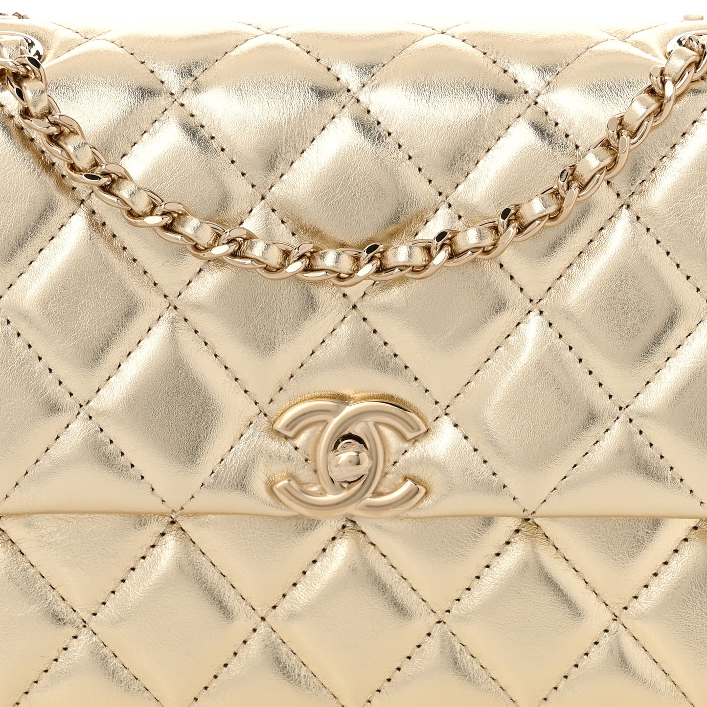 Metallic Lambskin Quilted Flap Gold