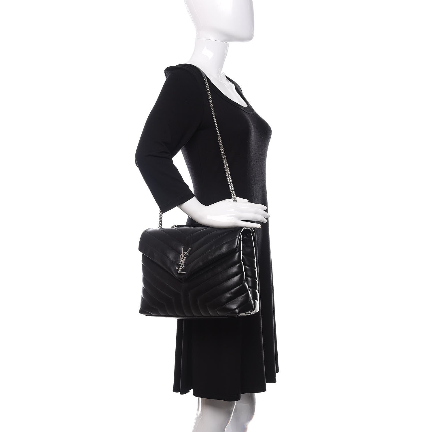 Saint Laurent Calfskin Y Quilted Monogram Medium Loulou Chain Satchel Black 3 of 11
