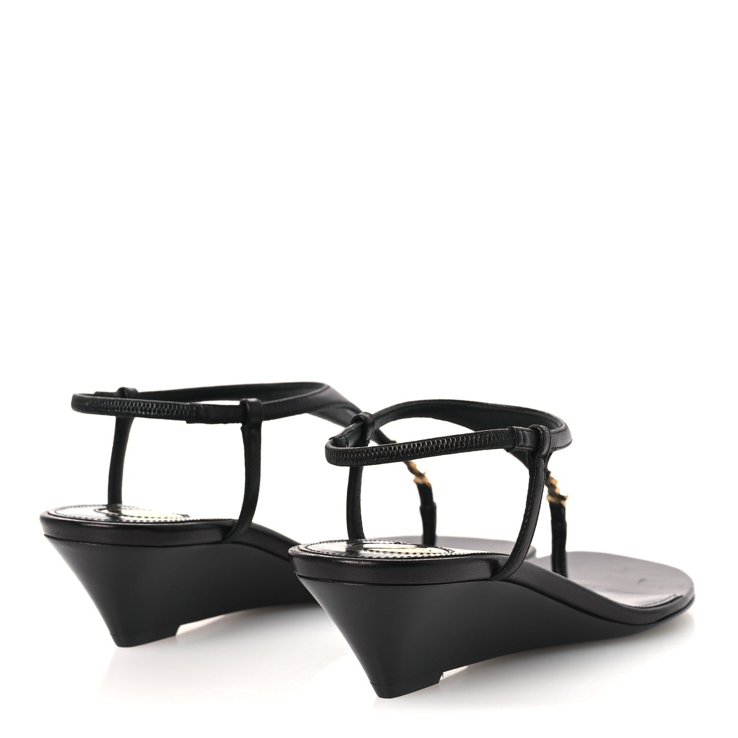 Nappa Cassandra Monogram Bridget 40 Wedge Sandals 36 Black