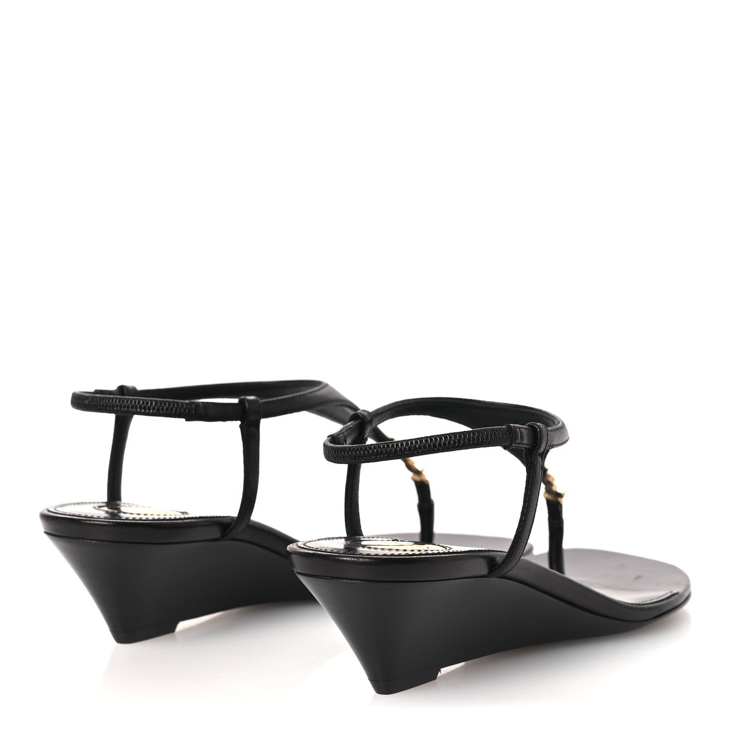 Saint Laurent Nappa Cassandra Monogram Bridget 40 Wedge Sandals 36 Black 5 of 10