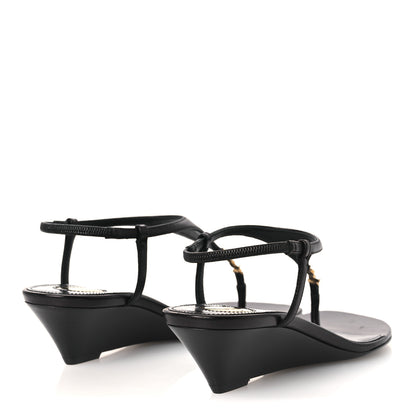 Saint Laurent Nappa Cassandra Monogram Bridget 40 Wedge Sandals 36 Black 5 of 10