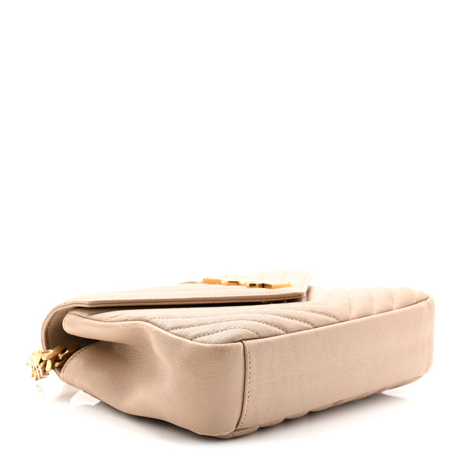 Saint Laurent Sheepskin Matelasse Chevron Monogram Medium College Bag Dark Beige 4 of 10