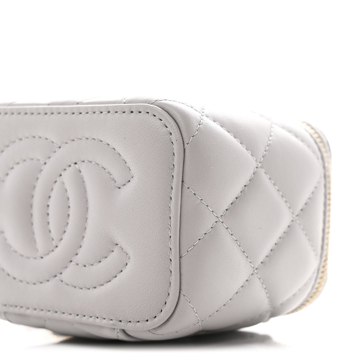 Lambskin Quilted Pearl Crush Mini Vanity Case With Chain Grey