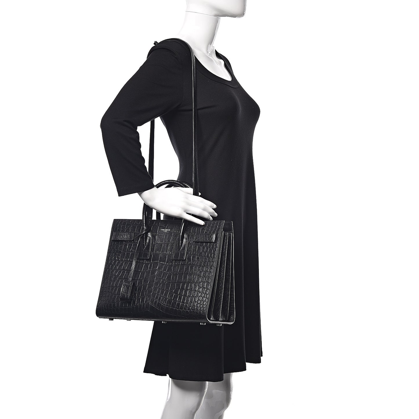 Calfskin Crocodile Embossed Small Sac de Jour Black