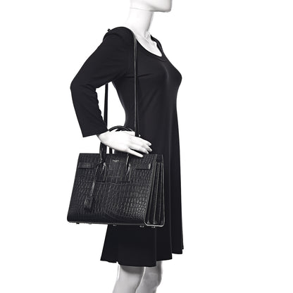 Saint Laurent Calfskin Crocodile Embossed Small Sac de Jour Black 2 of 10