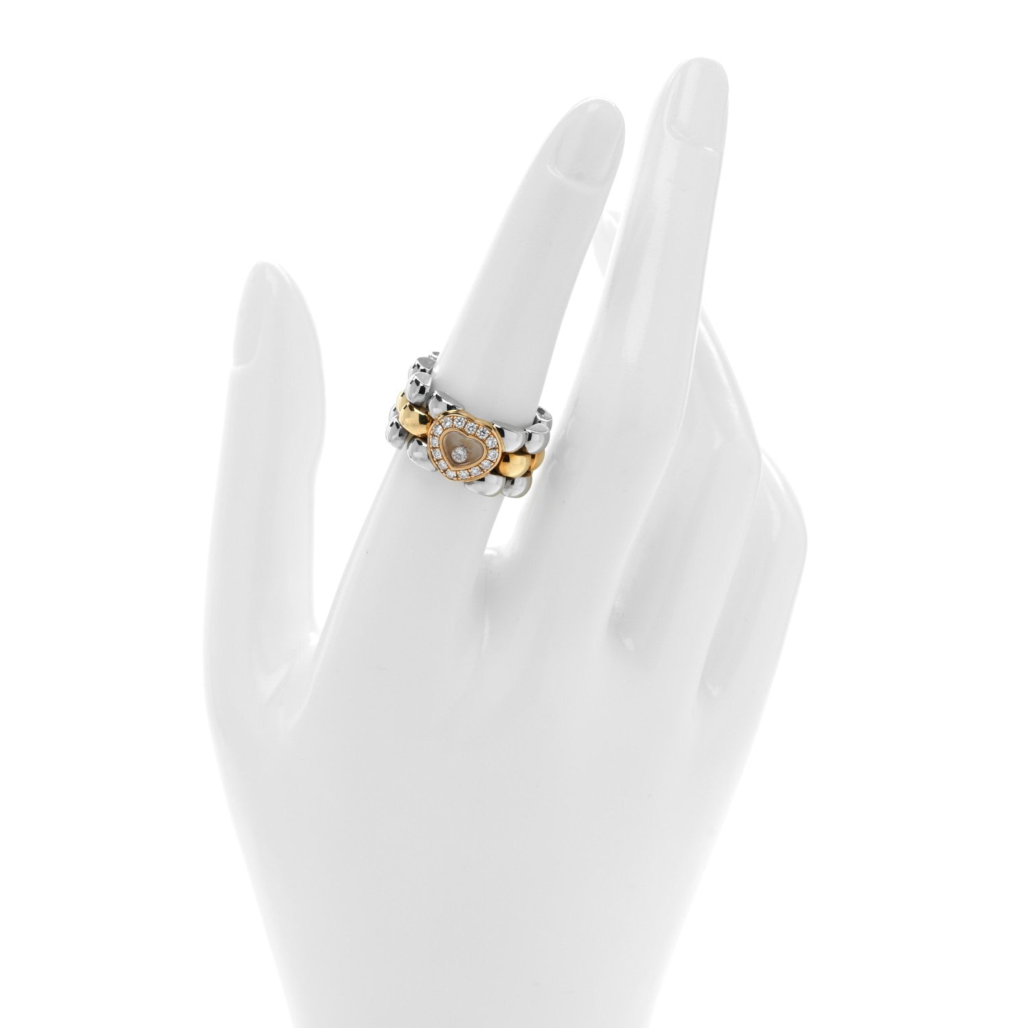 Chopard 18K Yellow Gold Stainless Steel Happy Diamonds Heart Ring 54 7 2 of 4
