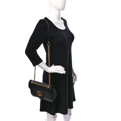 Gucci Calfskin Matelasse Small GG Marmont Shoulder Bag Black 2 of 9