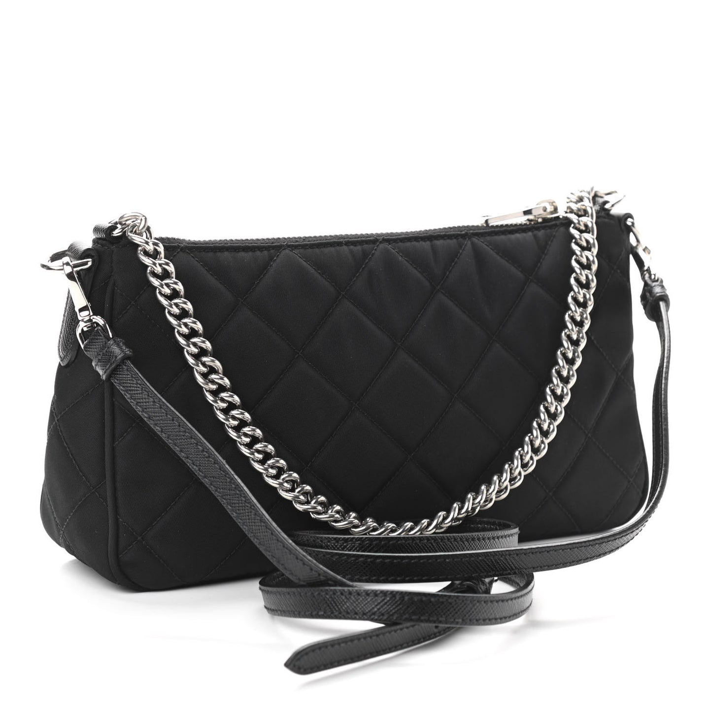 Nylon Tessuto Impuntu Quilted Crossbody Bag Black