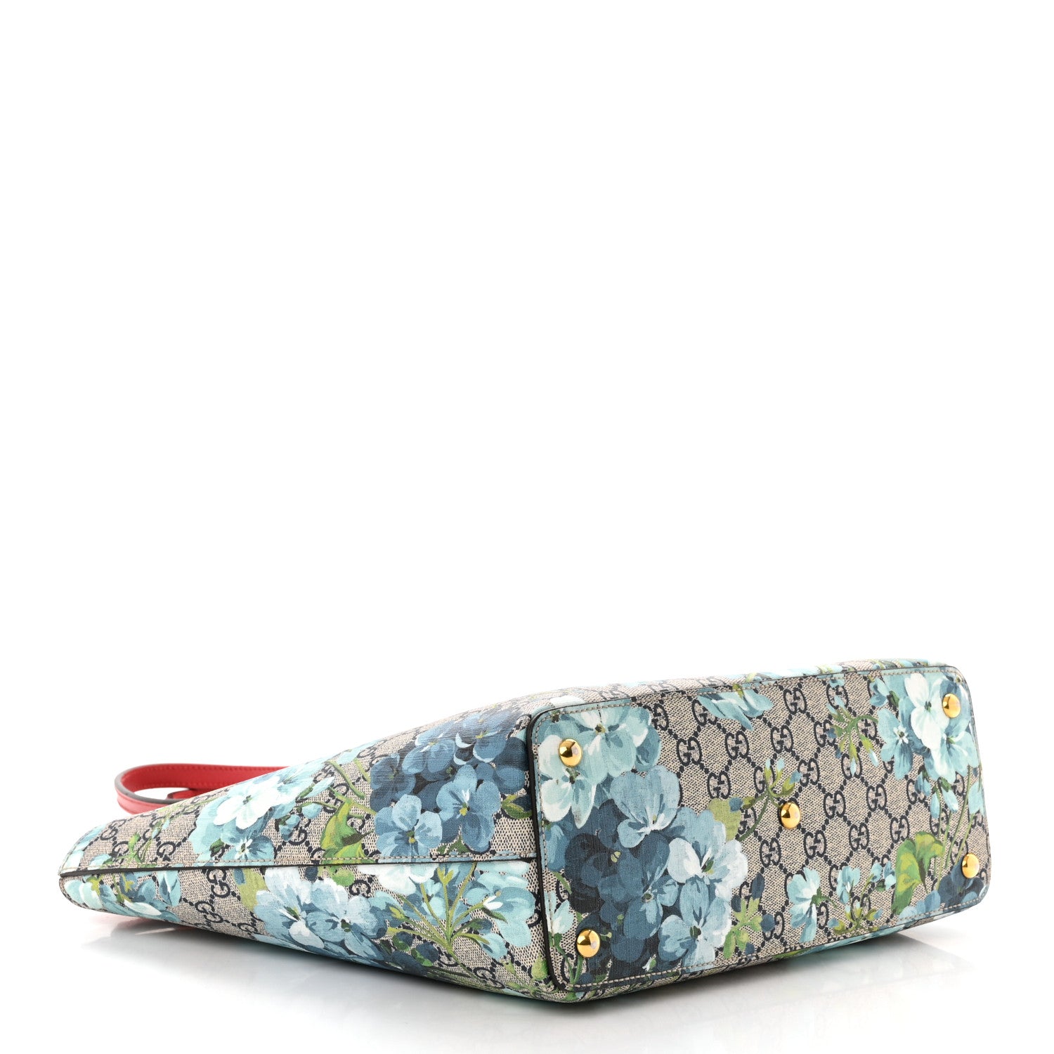 Gucci GG Supreme Monogram Blooms Medium Zippered Bucket Tote Beige Blue Navy Hibiscus Red 4 of 13