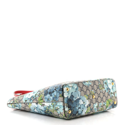 Gucci GG Supreme Monogram Blooms Medium Zippered Bucket Tote Beige Blue Navy Hibiscus Red 4 of 13