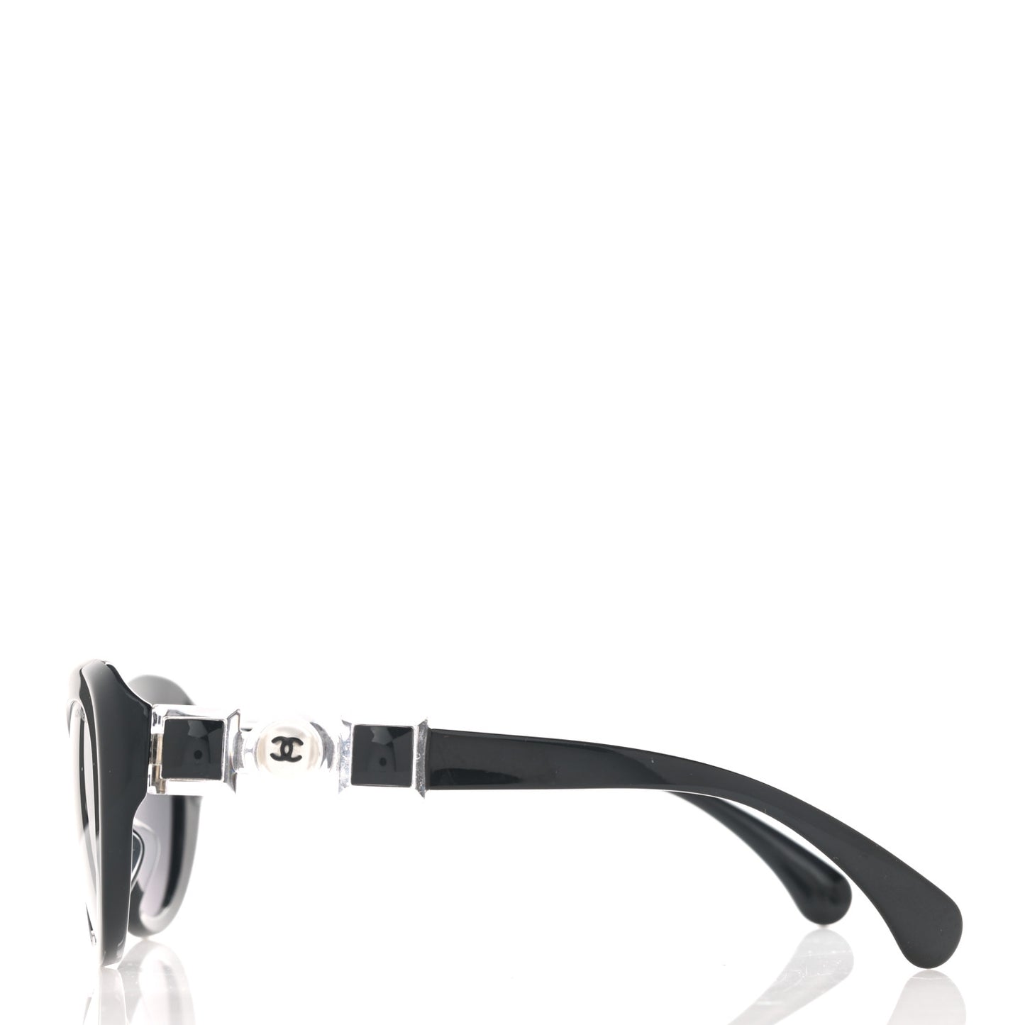 Acetate Glass Pearls Cat Eye Sunglasses 5443-H Black
