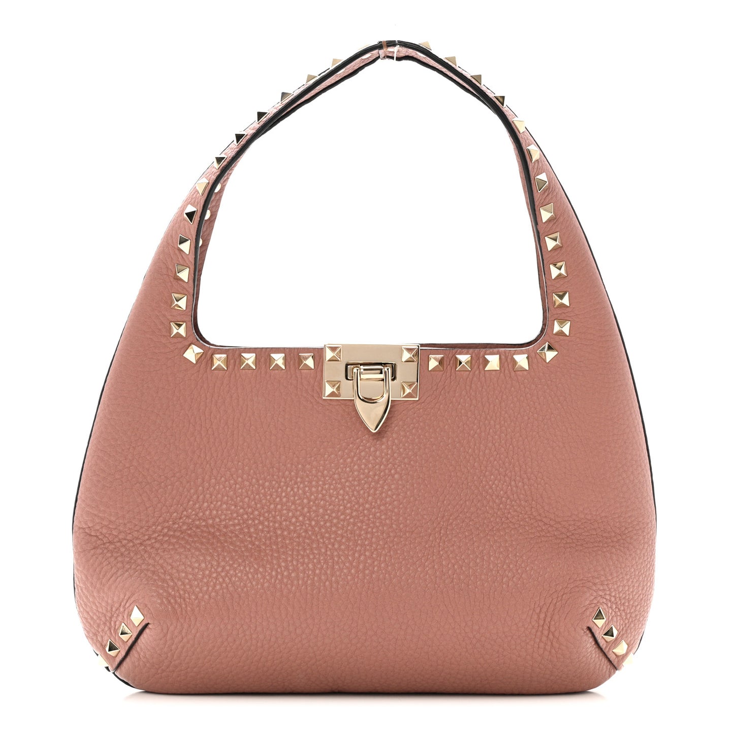Pebbled Calfskin Small Rockstud Flip Lock Hobo Dark Nude
