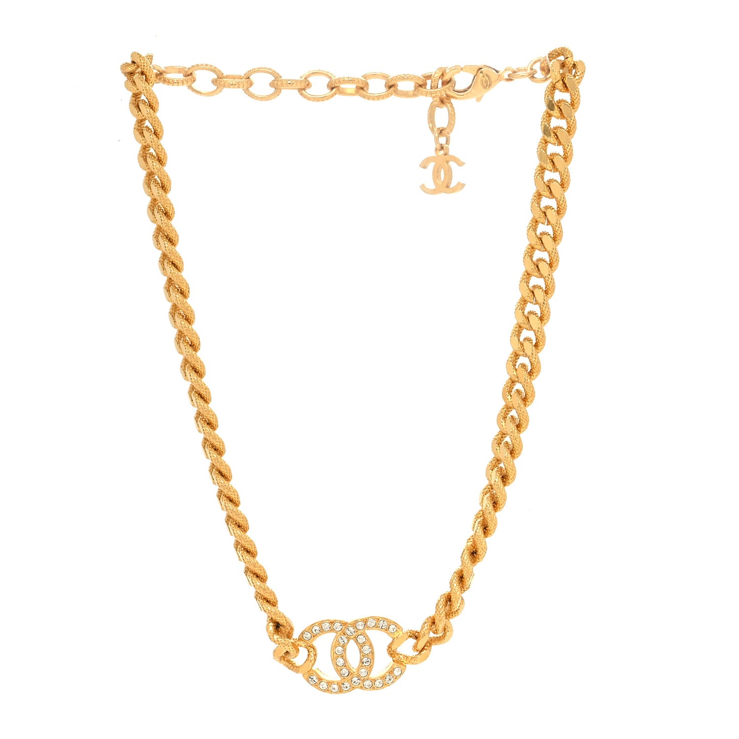 Crystal Chain Link CC Choker Necklace Gold