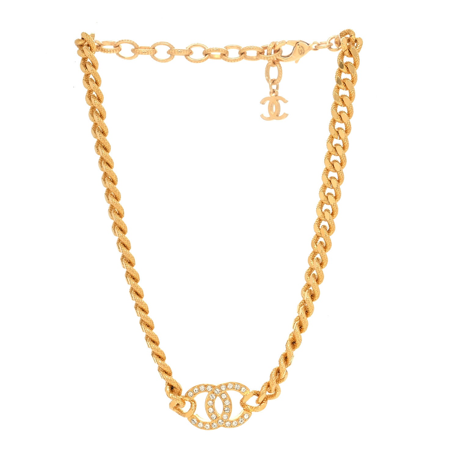 Chanel Crystal Chain Link CC Choker Necklace Gold 3 of 5