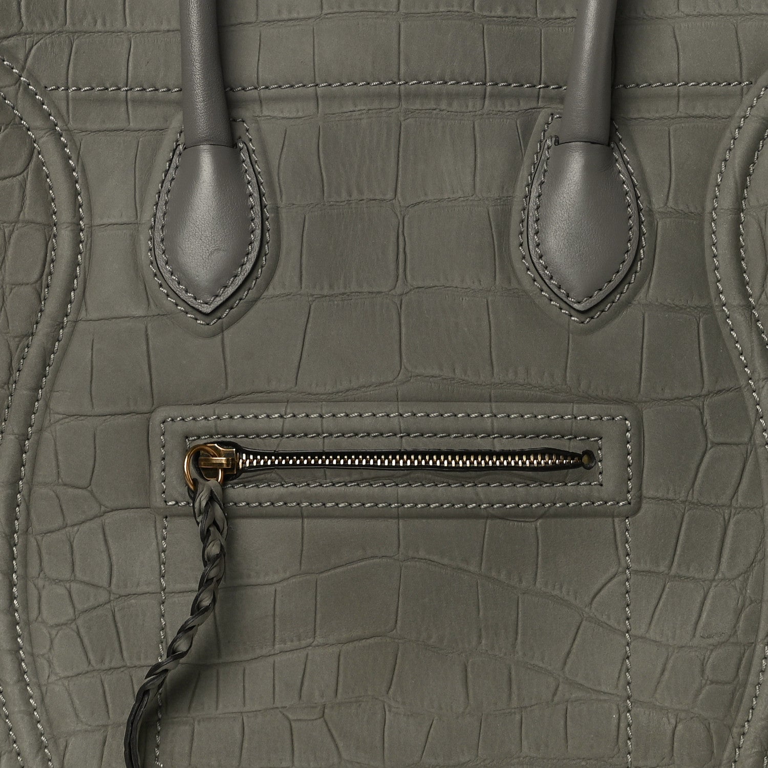 Celine Crocodile Embossed Nubuck Medium Phantom Luggage Grey 7 of 9