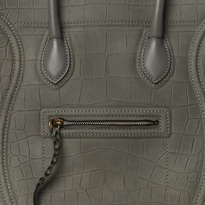 Celine Crocodile Embossed Nubuck Medium Phantom Luggage Grey 7 of 9
