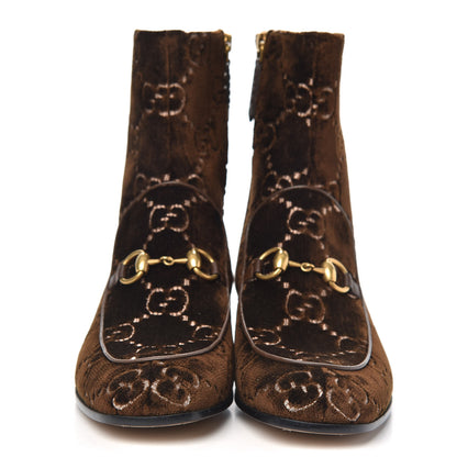 Gucci Velvet GG Monogram Crystal Horsebit Ankle Boots 37.5 Brown Vintage Cocoa 2 of 8