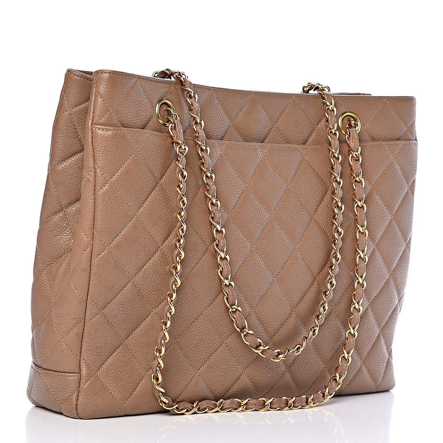 Caviar Quilted Shopping Tote Dark Beige
