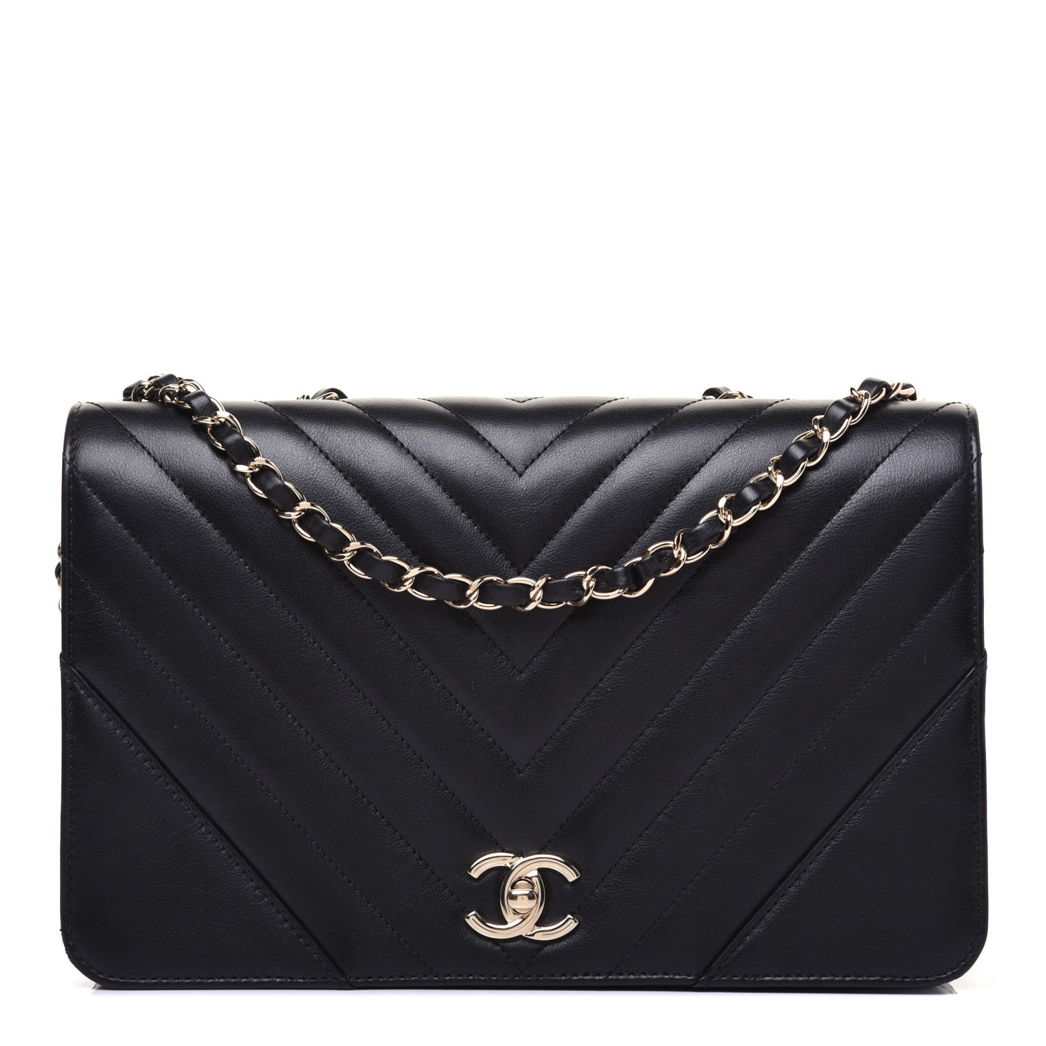 Chanel Calfskin Chevron Quilted Medium Statement Flap Black 1 of 17